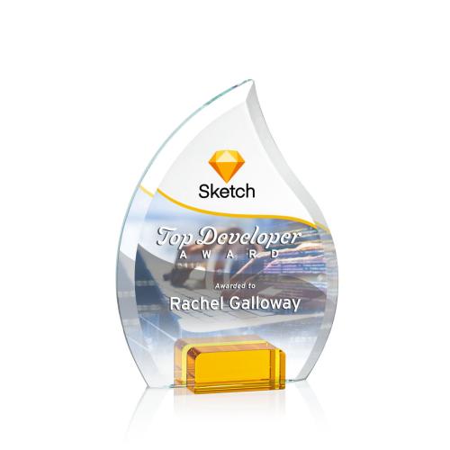Awards and Plaques - Crystal Trophies - Hassan Full Color Amber Flame Crystal Trophy