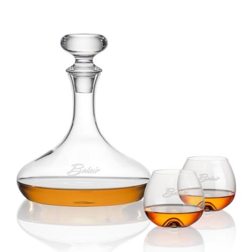 Custom Barware Glasses - Carafes - Linares Decanter & Lambert Stemless Cognac