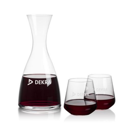 Custom Barware Glasses - Carafes - Daugherty Carafe & Stevenson Stemless Wine