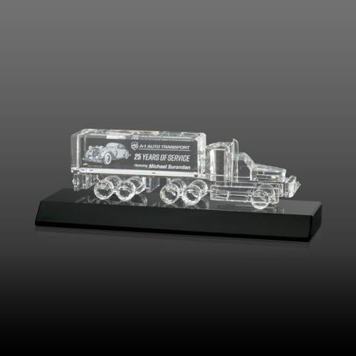 Awards and Plaques - Crystal Trophies - Crystal 18 Wheeler on Base 3D - Black
