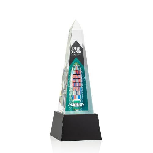 Awards and Plaques - Crystal Trophies - Slaughter Full Color on Base Black Obelisk Crystal Trophy