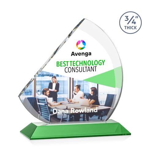 Awards and Plaques - Crystal Trophies - Yanez Full Color Green Peaks Crystal Trophy