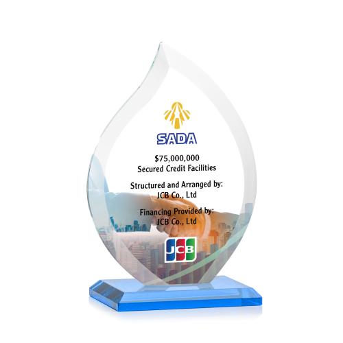 Awards and Plaques - Crystal Trophies - Tomlinson Full Color Sky Blue Flame Crystal Trophy