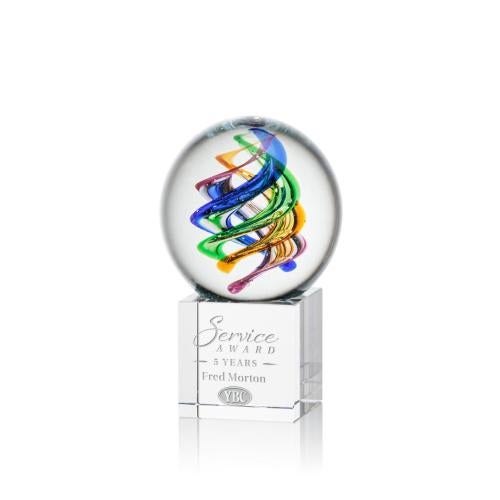 Awards and Plaques - Glass Trophies - Art Glass Trophies - Blackburn Globe on Square Crystal Base Glass Trophy