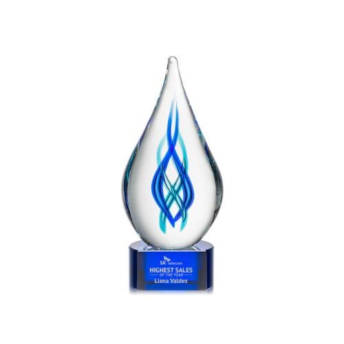 Awards and Plaques - Glass Trophies - Art Glass Trophies - Bauman on Half Round Base - Blue