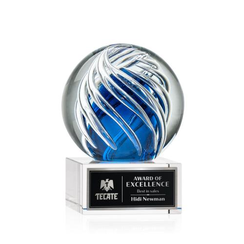 Awards and Plaques - Glass Trophies - Art Glass Trophies - Truong on Plated Crystal Base Clear Globe Glass Trophy