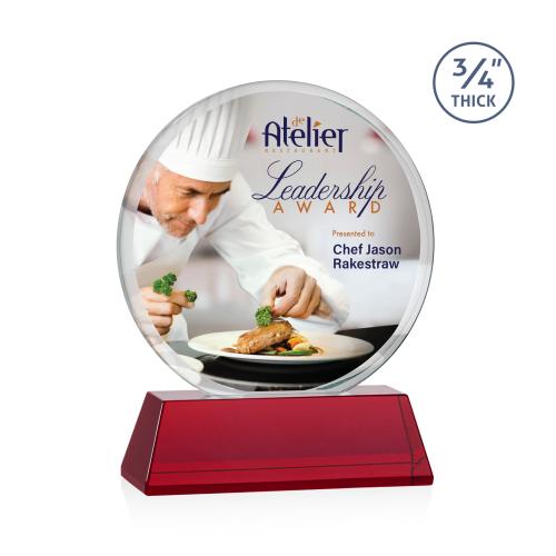Awards and Plaques - Crystal Trophies - Juarez on Helton Full Color Red Circle Crystal Trophy