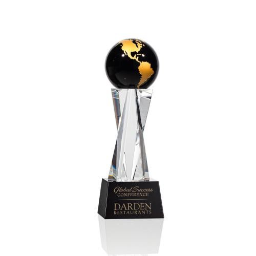 Awards and Plaques - Crystal Trophies - Branch Black/Gold Globe Crystal Trophy