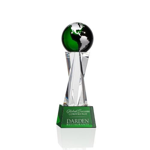 Awards and Plaques - Crystal Trophies - Branch Green/Silver Globe Crystal Trophy