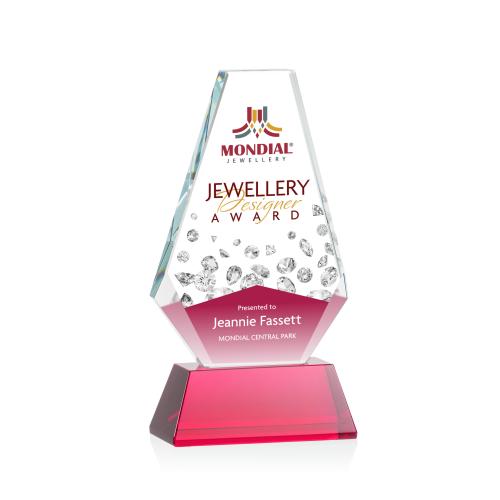 Awards and Plaques - Crystal Trophies - Mcleod Full Color on Helton Base Red Polygon Crystal Trophy