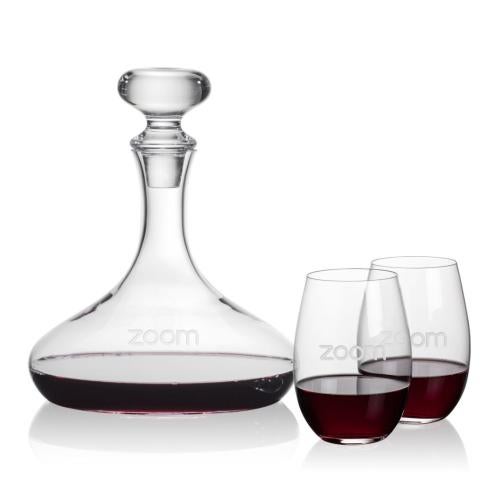 Custom Barware Glasses - Carafes - Linares Decanter & Cordero Stemless Wine