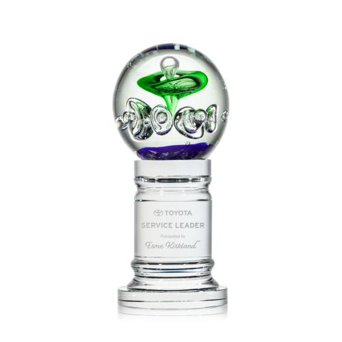 Awards and Plaques - Glass Trophies - Art Glass Trophies - Williamson Towers on Crystal Pedestal Base Glass Trophy