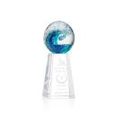 Ocean Wave Globe on Tall Crystal Base Glass Trophy