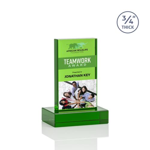 Awards and Plaques - Crystal Trophies - Cartwright Full Color Green Rectangle Crystal Trophy