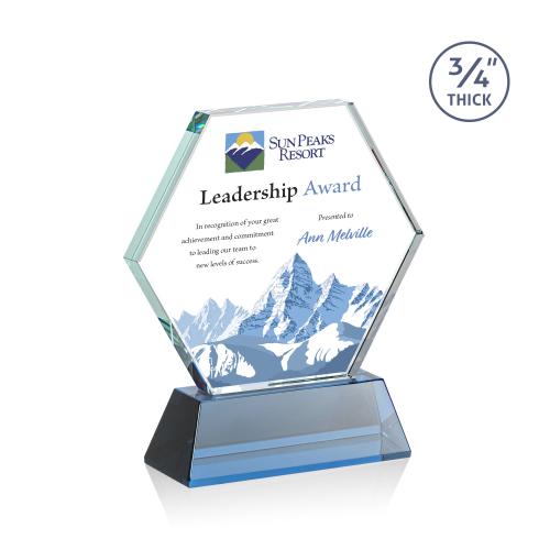 Awards and Plaques - Crystal Trophies - Pagan on Helton Full Color Sky Blue Polygon Crystal Trophy