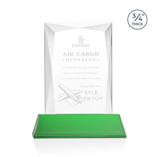 Awards and Plaques - Crystal Trophies - Cassidy on Helton Base Green Rectangle Crystal Trophy