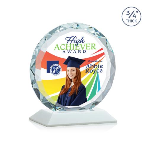Awards and Plaques - Crystal Trophies - Clarke Full Color Fagan Circle Crystal Trophy