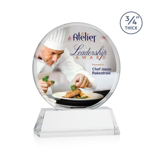 Awards and Plaques - Crystal Trophies - Juarez on Helton Full Color Clear Circle Crystal Trophy