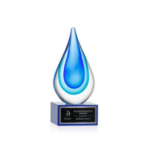 Awards and Plaques - Glass Trophies - Art Glass Trophies - Eubanks on Plated Crystal Base - Blue