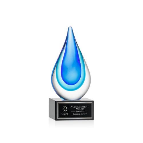 Awards and Plaques - Glass Trophies - Art Glass Trophies - Eubanks on Plated Crystal Base - Black