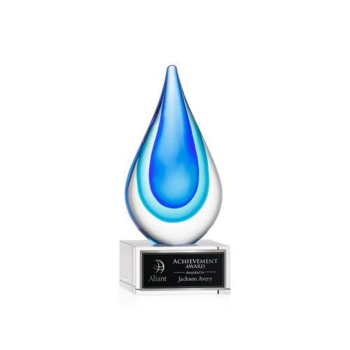 Awards and Plaques - Glass Trophies - Art Glass Trophies - Eubanks on Plated Crystal Base - Clear