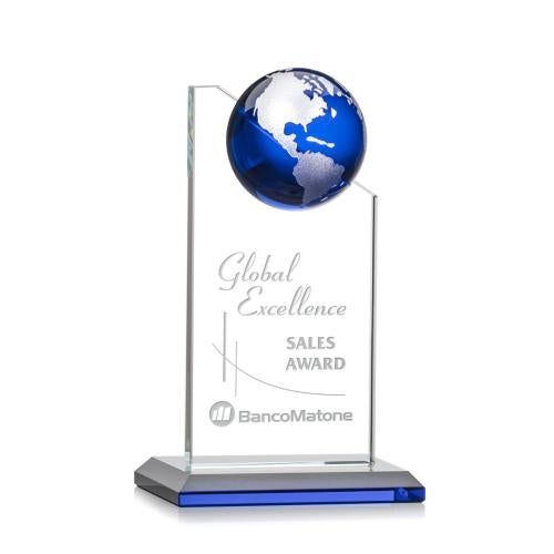 Awards and Plaques - Crystal Trophies - Myers Blue/Silver Globe Crystal Trophy