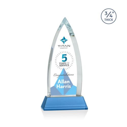 Awards and Plaques - Crystal Trophies - Valdes Full Color on Helton Sky Blue Peaks Crystal Trophy