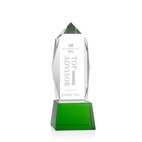 Awards and Plaques - Crystal Trophies - Navarro on Base Green Obelisk Crystal Trophy