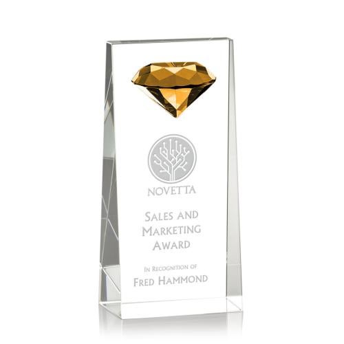 Awards and Plaques - Crystal Trophies - Stone Diamond Amber Towers Crystal Trophy