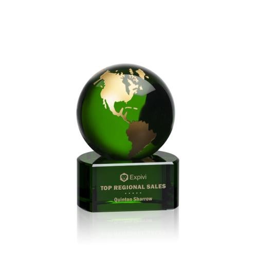 Awards and Plaques - Crystal Trophies - Magee Green/Gold Globe Crystal Trophy