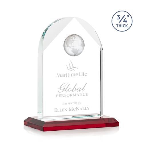 Awards and Plaques - Crystal Trophies - Cortez Red Globe Crystal Trophy