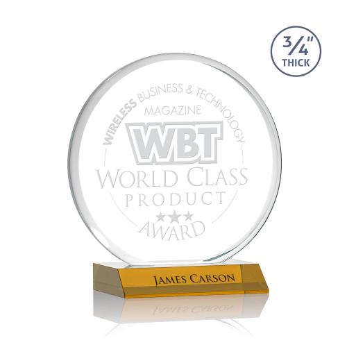 Awards and Plaques - Crystal Trophies - Juarez Amber Circle Crystal Trophy
