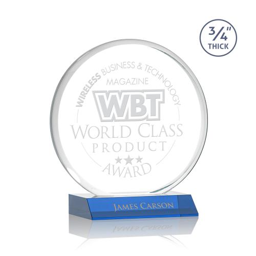 Awards and Plaques - Crystal Trophies - Juarez Sky Blue Circle Crystal Trophy