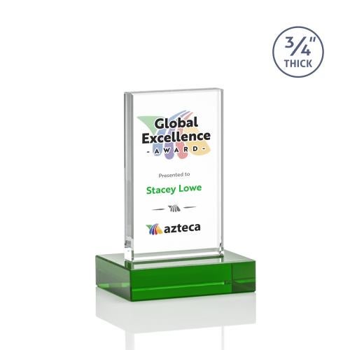Awards and Plaques - Crystal Trophies - Barlow Full Color Green Rectangle Crystal Trophy