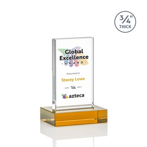 Awards and Plaques - Crystal Trophies - Barlow Full Color Amber Rectangle Crystal Trophy