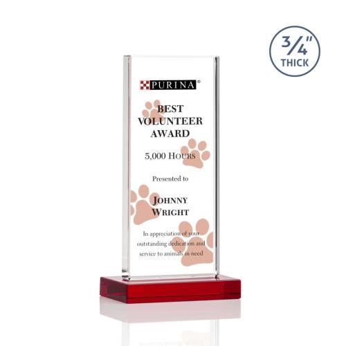 Awards and Plaques - Crystal Trophies - Prieto Full Color Red Rectangle Crystal Trophy