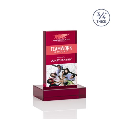 Awards and Plaques - Crystal Trophies - Cartwright Full Color Red Rectangle Crystal Trophy