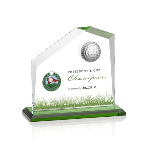 Awards and Plaques - Crystal Trophies - Morgan Full Color Golf Green Peaks Crystal Trophy