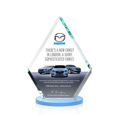 Awards and Plaques - Crystal Trophies - Curry Full Color Sky Blue Crystal Trophy