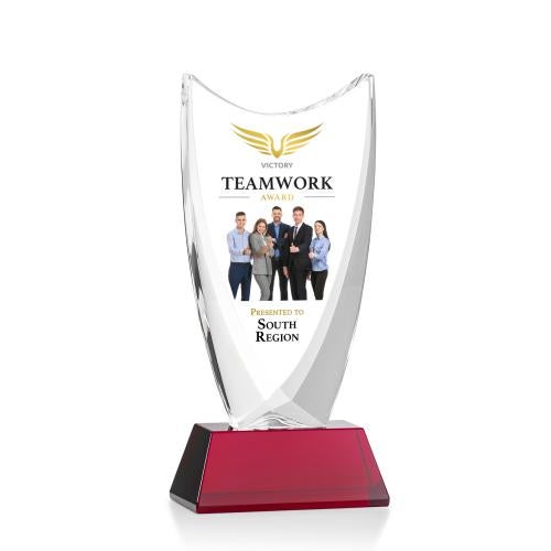 Awards and Plaques - Crystal Trophies - Singleton Full Color Red Peaks Crystal Trophy