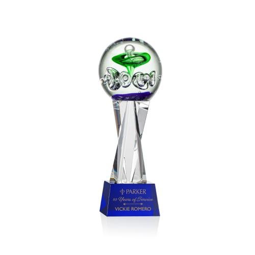 Awards and Plaques - Glass Trophies - Art Glass Trophies - Williamson on Saldana Crystal Base Blue Towers Glass Trophy