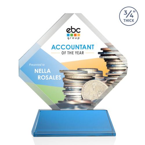 Awards and Plaques - Crystal Trophies - Jacobsen on Helton Full Color Sky Blue Crystal Trophy
