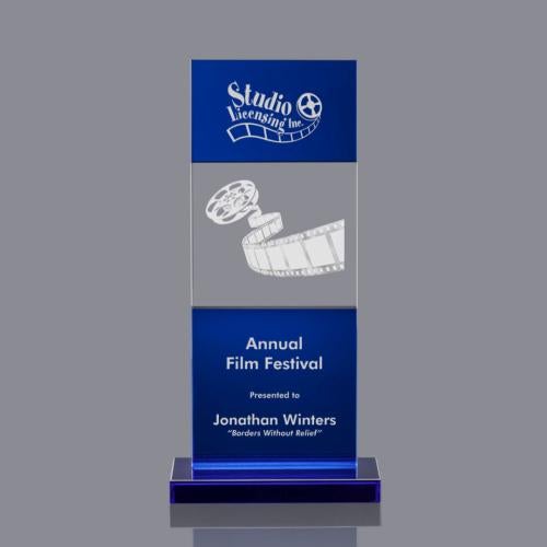 Awards and Plaques - Crystal Trophies - Berry 3D Blue Rectangle Crystal Trophy