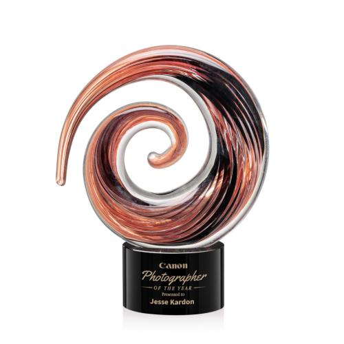 Awards and Plaques - Glass Trophies - Art Glass Trophies - Moran on Round Black Circle Glass Trophy