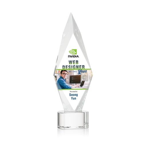 Awards and Plaques - Crystal Trophies - Kendrick Full Color on Half Round Base Clear Crystal Trophy