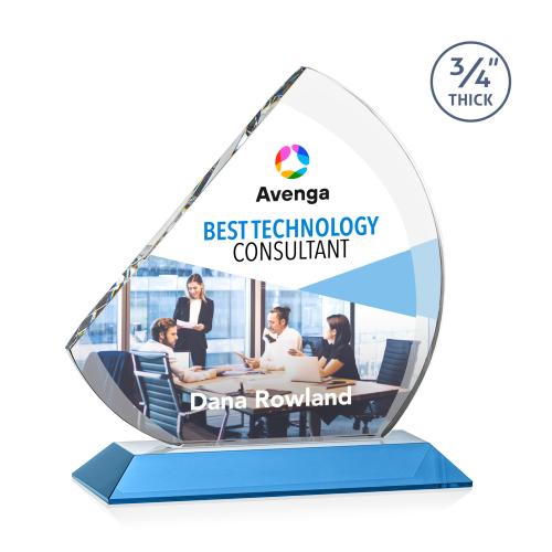 Awards and Plaques - Crystal Trophies - Yanez Full Color Sky Blue Peaks Crystal Trophy