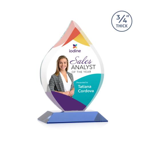 Awards and Plaques - Crystal Trophies - Cavazos Full Color Blue Flame Crystal Trophy