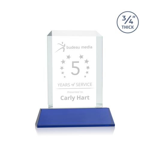 Awards and Plaques - Crystal Trophies - Carey on Helton Blue Rectangle Crystal Trophy
