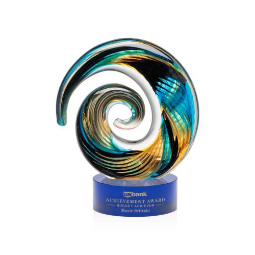 Awards and Plaques - Glass Trophies - Art Glass Trophies - Gleason on Lockwood Blue Circle Glass Trophy