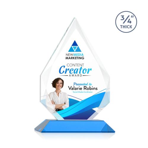 Awards and Plaques - Crystal Trophies - Archer Full Color Sky Blue Peaks Crystal Trophy